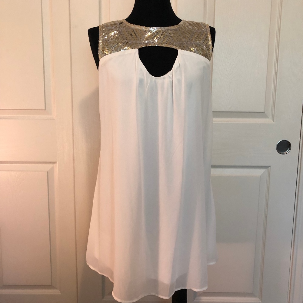 White w/ Gold Accent Party Dress